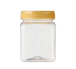 Square plastic jar (with clipping path) isolated on white background