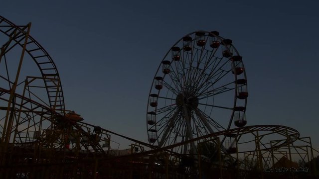 Amusement park at sunset.