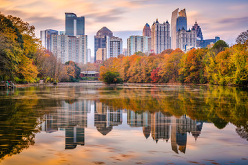 Atlanta, Georgia, USA Piedmont Park skyline in autumn - obrazy, fototapety, plakaty