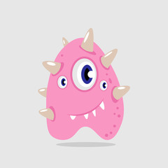 Pink Funny cartoon monster, alien or bacterium