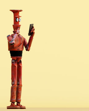 grunge vintage robot look on cell phone. 3D rendering.