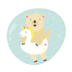 Obraz na płótnie Canvas Cute otter swimming in a pool with a unicorn toy