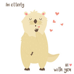 Cute otter sending air kisses. Greetinc card