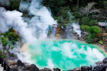 Umi Jigoku (Sea Hell)  blue water. One of the eight hot springs located at Beppu, Oita, Japan.