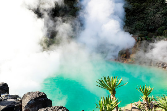 Umi Jigoku (Sea Hell) blue water. One of the eight hot springs located at Beppu, Oita, Japan