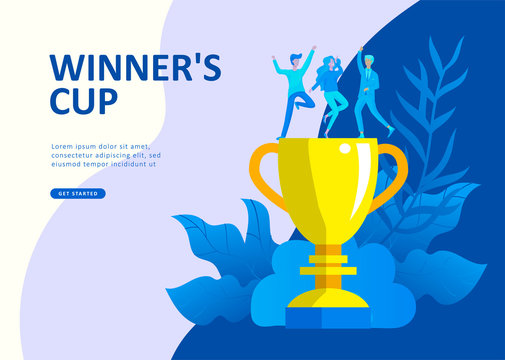 Set Landing page template people develop, business app, winners cup, financial consultant research, cooming soon start up and solution. Vector illustration concept website mobile development