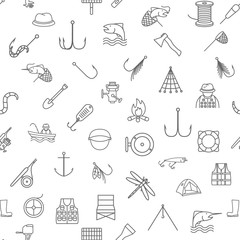 pattern with 44 fishing icons