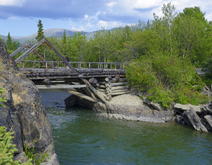Canyon Creek Bridge, in 1942, during construction of the Alaska Highway was built in 18 days, crosses the river Aishinic, Yukon, Canada