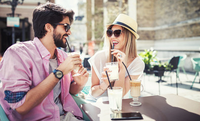 Romantic couple in the cafe. Dating, love, relationships