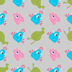 multicolored Funny cartoon monsters alien or bacterium seamless pattern