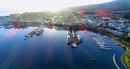 marina in aerial view, Papeete, french polynesia