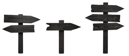 Set of wooden arrow signs, isolated on white background