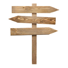 Wooden arrow signs, isolated on white background