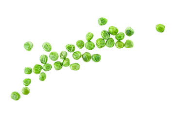 Green peas isolated on white background, top view.