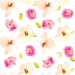 Cute, Shabby Chic Spring Floral Background. Colorful Watercolor Flower Pattern