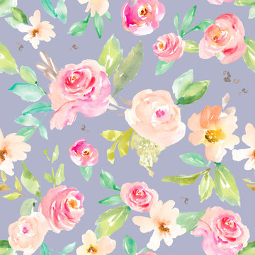Cute, Shabby Chic Spring Floral Background. Colorful Watercolor Flower Pattern