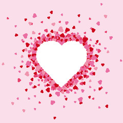 Exploding hearts valentines day greeting card background with copy space in heart shaped frame