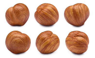 Set of hazelnuts, isolated on white background