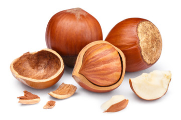 Hazelnuts, isolated on white background