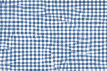 Blue picnic blanket fabric with squared patterns and texture