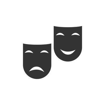 Comedy and tragedy theatrical masks icon flat