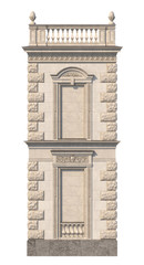 Stone facade of a classic house with niches. 3d rendering
