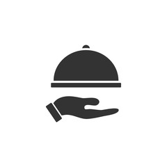 Restaurant cloche in hand icon flat