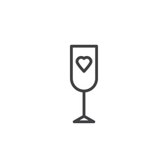 Champagne glass with heart line icon. linear style sign for mobile concept and web design. Glass with heart outline vector icon. Love and valentine's day symbol logo illustration. Pixel perfect vector