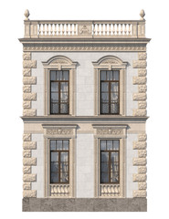 Fototapeta premium Stone facade of a classic house with windows. 3d rendering