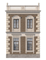 Fototapeta premium Brick facade of a classic-style house with windows. 3d rendering.