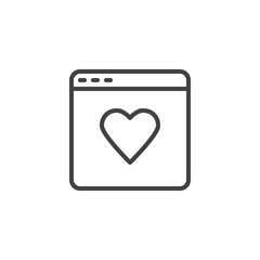 Web page with heart line icon. linear style sign for mobile concept and web design. Browser window with heart outline vector icon. Valentine day website symbol, logo illustration. Pixel perfect vector