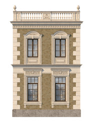 Fototapeta premium Brick facade of a classic-style house with windows. 3d rendering.