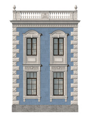 Stone facade of a classic house with windows. 3d rendering