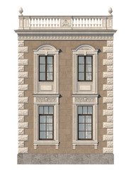 Obraz premium Stone facade of a classic house with windows. 3d rendering