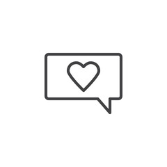 Romantic chat message line icon. linear style sign for mobile concept and web design. Speech bubble with heart outline vector icon. Love and valentine day symbol, logo illustration. Pixel perfect 