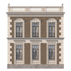 Fototapeta premium Brick facade of a classic-style house with windows. 3d rendering.
