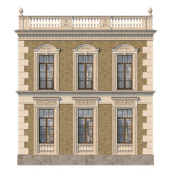 Obraz premium Brick facade of a classic-style house with windows. 3d rendering.