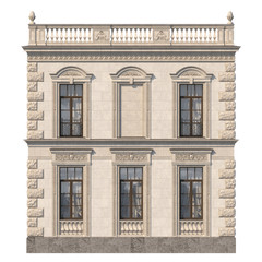 Fototapeta na wymiar Stone facade of a classic house with windows and niche. 3d rendering