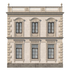 Fototapeta na wymiar Stone facade of a classic house with windows. 3d rendering