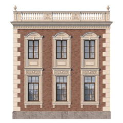 Obraz premium Brick facade of a classic-style house with windows. 3d rendering.