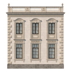 Fototapeta premium Stone facade of a classic house with windows. 3d rendering