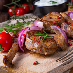 Tasty Lamb chops with mint and rosemary