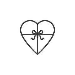 Heart gift box line icon. linear style sign for mobile concept and web design. Chocolate box outline vector icon. Love and Valentine's Day symbol, logo illustration. Pixel perfect vector graphics