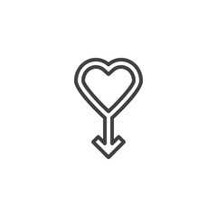 Male gender line icon. linear style sign for mobile concept and web design. Man sex heart outline vector icon. Symbol, logo illustration. Pixel perfect vector graphics