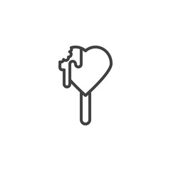 Heart shape ice cream ine icon. linear style sign for mobile concept and web design. Valentine's Day dessert outline vector icon. Symbol, logo illustration. Pixel perfect vector graphics