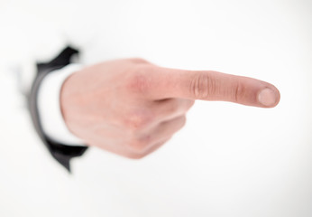 close up.hand of a businessman pointing at you.