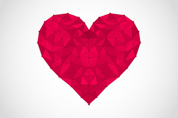 Abstract heart icon from lines and triangles, point connecting network on white background, vector, illustration, eps file