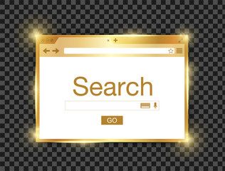Gold shiny browser window isolated. Search engine. Vector stock illustration