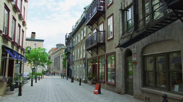 Buildings on a paved street
