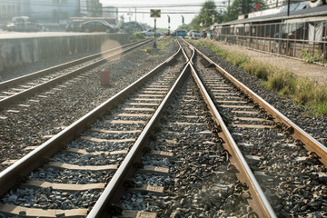 Fototapeta na wymiar Vintage railroad, Railway junction. Heavy industry. Railways. Cargo shipping
